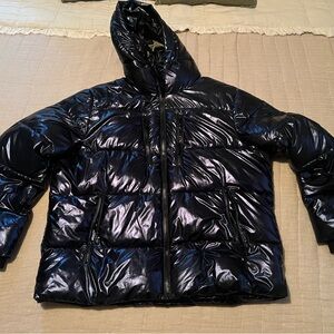 Michael Kors dark metallic blue puffer jacket with hood size xxl new w/o tag